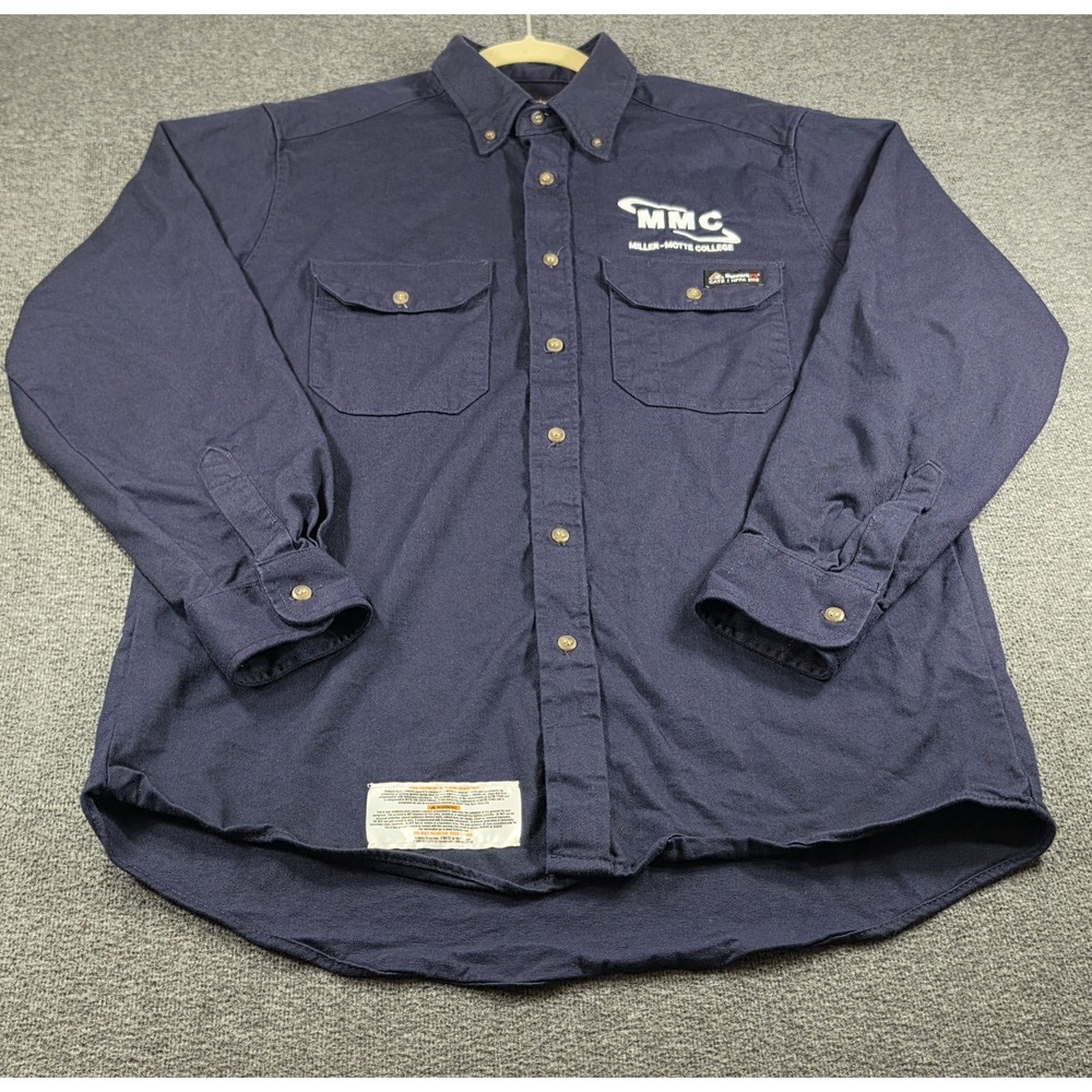 Bulwark Mens Sz Lrg FR FlameResistant Workwear snap Button Up Cat 2 Navy Blue
